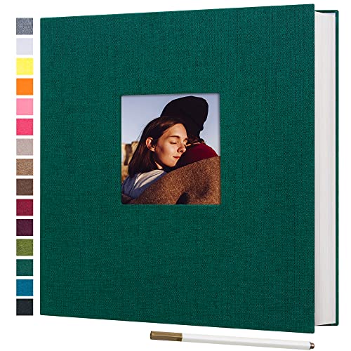 potricher Large Photo Album Self Adhesive 4x6 5x7 8x10 Pictures Linen Cover 40 Blank Pages Magnetic DIY Scrapbook Albums with A Metallic Pen (Dark Green) - Image 1