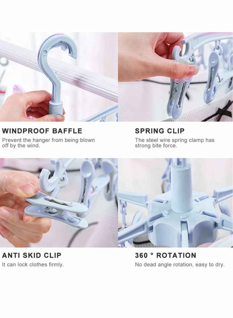 Excefore Folding Sock Dryer, 24 Peg Sock Hanger for Washing Line, Wind-proof Underwear Hanger, Portable Rotable Sock Drying Racks with Clips for Socks Underwear Baby Clothes, Gloves, Shoe Insoles(Blue) - Image 3