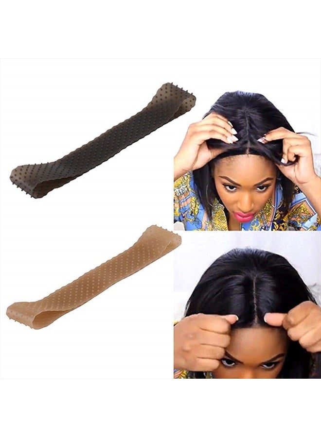 Yuriait 2 Pack Wig Grip Band Non Slip Transparent Silicone Wig Fix Silicone Wig Grip Natural Grip Headbands for Women Comfort Elastic Wig Grip Cap for Lace Wigs to Hold Wigs（light brown+black） - Image 1