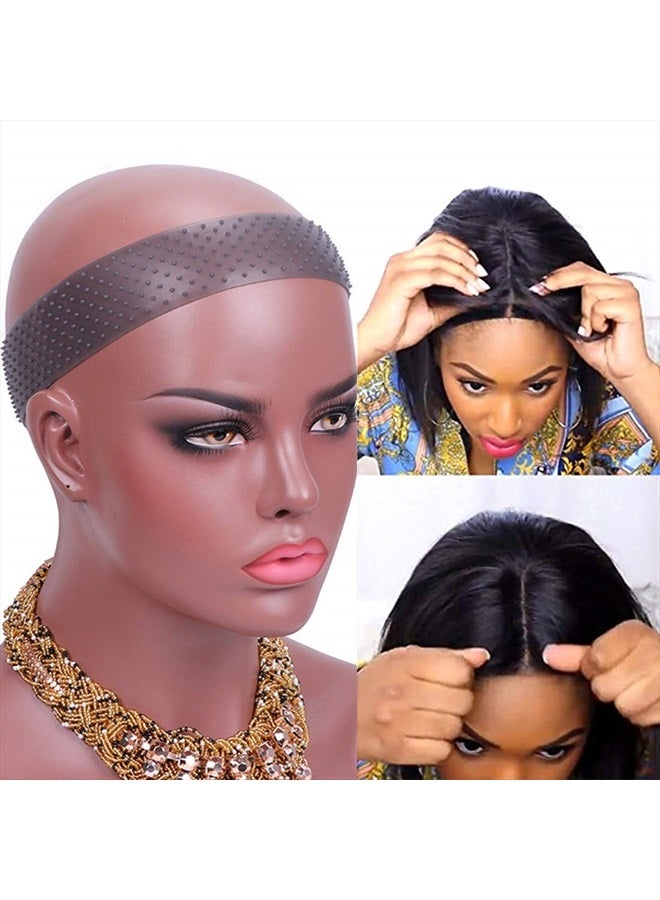 Yuriait 2 Pack Wig Grip Band Non Slip Transparent Silicone Wig Fix Silicone Wig Grip Natural Grip Headbands for Women Comfort Elastic Wig Grip Cap for Lace Wigs to Hold Wigs（light brown+black） - Image 3