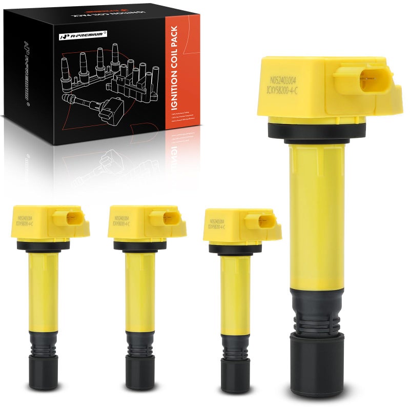 A-Premium حزمة ملف إشعال المحرك الأصفر APremium متوافقة مع هوندا سيفيك 20062011 18L استبدال 30520RNAA01 099700101 مجموعة 4 قطع