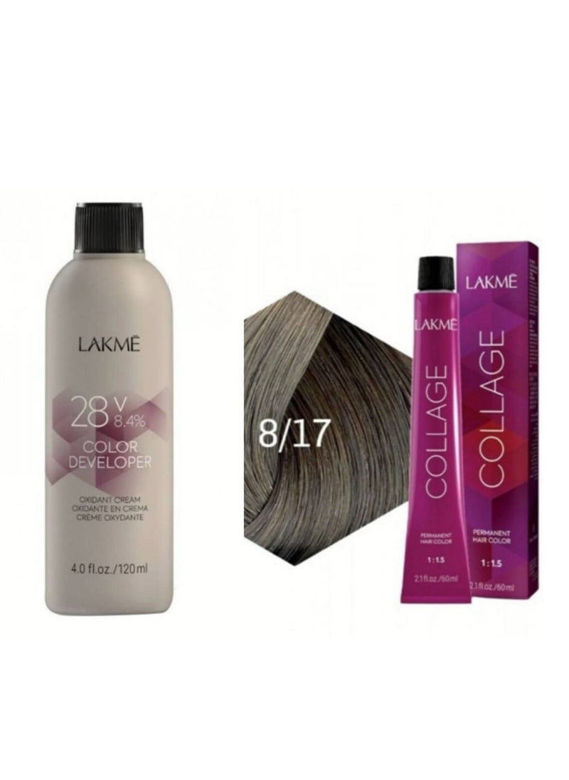 LAKME - Lakme Collage Hair Dye 8/17 Light Ash Blonde 60ml + Oxygen Lakme Hair Dye with Abyssinian Oil Formula 28v White 120ml - Image 1