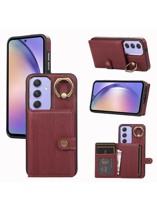 S-TOP Case For Samsung Galaxy A54 5G Brushed Texture Wallet Ring Holder Phone Case - Image 1
