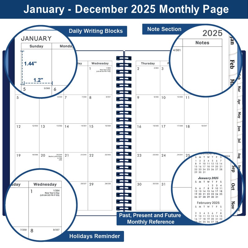 BooQool 2025 Planner - Weekly and Monthly Planner 2025, Jan 2025 - Dec 2025 Planner with Monthly Tabs, 6.25" × 8.3", Strong Twin-Wire Binding, Round Corner, Improving Your Time Management Skill - Image 3