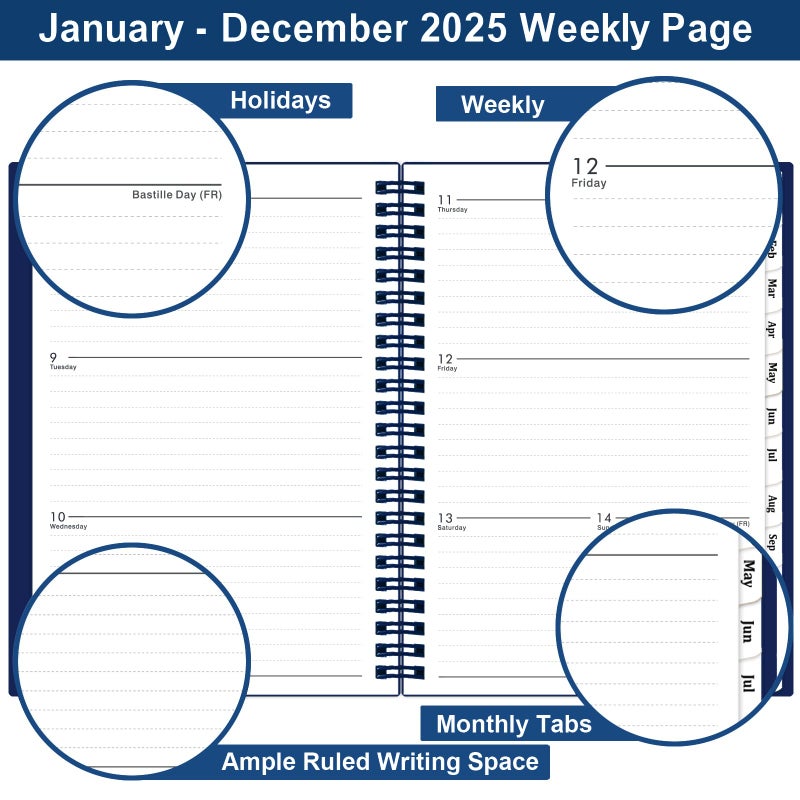 BooQool 2025 Planner - Weekly and Monthly Planner 2025, Jan 2025 - Dec 2025 Planner with Monthly Tabs, 6.25" × 8.3", Strong Twin-Wire Binding, Round Corner, Improving Your Time Management Skill - Image 4
