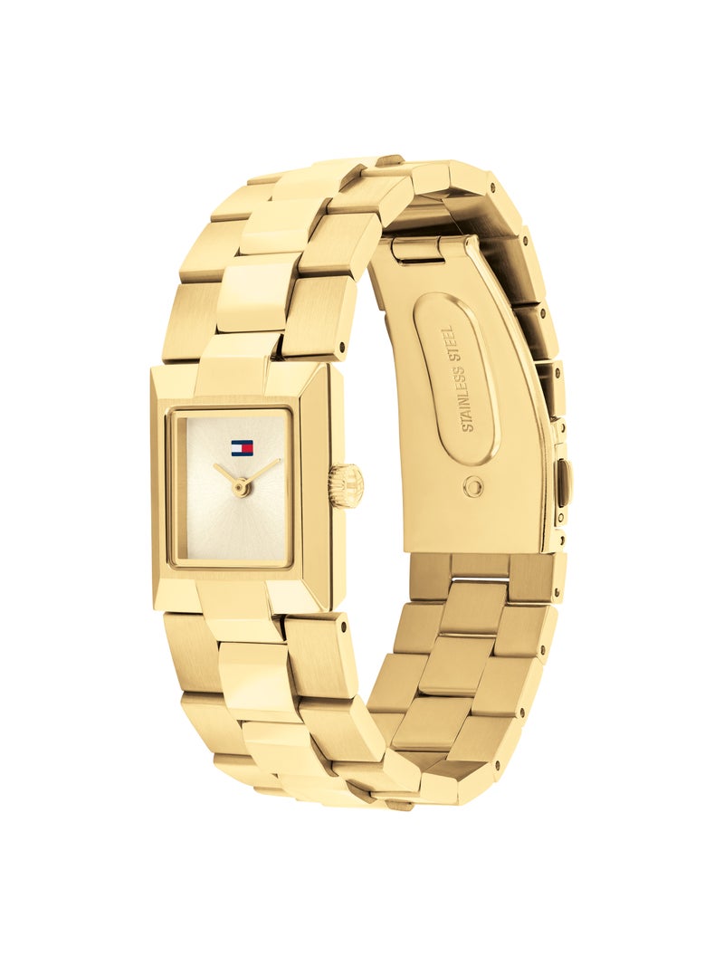 TOMMY HILFIGER Rectangle Analog Women'S Ionic Plated Thin Gold Steel Case  Watch - Image 1