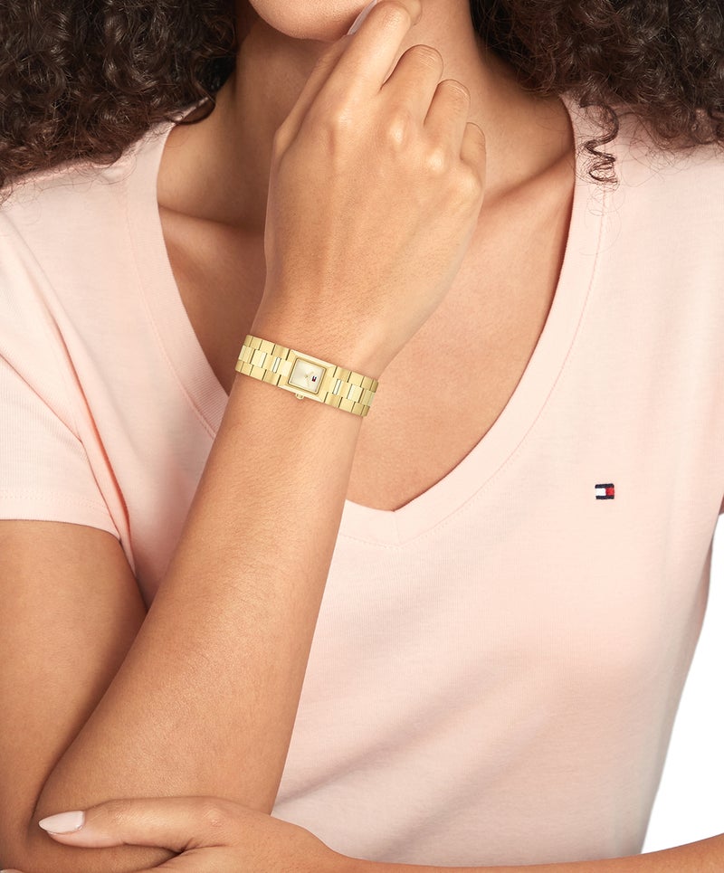 TOMMY HILFIGER Rectangle Analog Women'S Ionic Plated Thin Gold Steel Case  Watch - Image 4