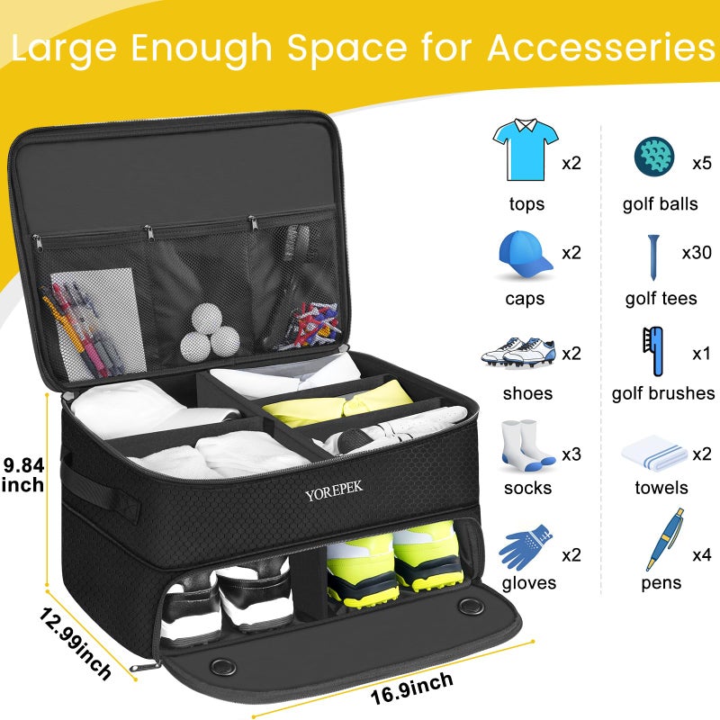 YOREPEK 2 Layer Golf Trunk Organizer, Waterproof Car Golf Locker with Separate Ventilated Compartment for 2 Pair Shoes, Golf Trunk Storage for Balls, Tees, Clothes, Gloves, Accessories, Golf Gifts - Image 4