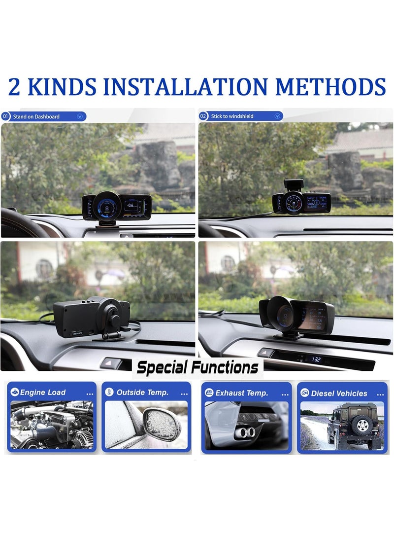 Car HUD Head Up Display with OBD2 + GPS Dual System Digtial Speedometer with 3 LCD Screens A600 Multi-Function Dashboard Computer OBD Mode only for 2012 and Later Cars, GPS Mode for All Cars - Image 5
