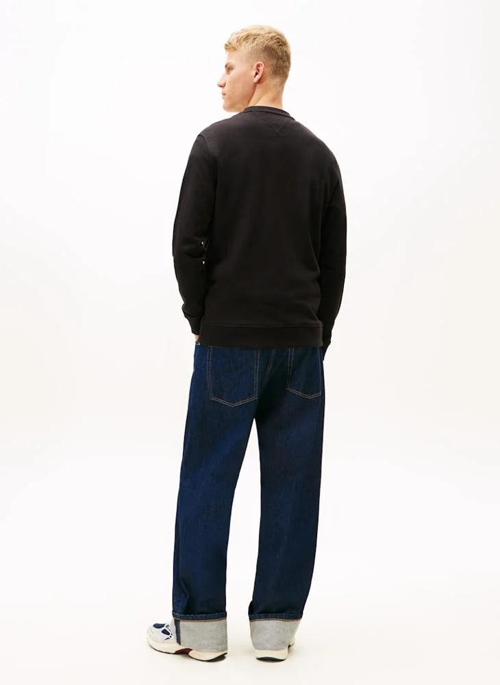 تومي جينز بلوزة رجالي بياقة دائرية وطبعة علم كبيرة