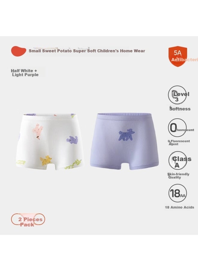 Potatokids Summer Thin Kids' Flat Angle Four Angle Triangle Pants Light Purple + Half White 2 Pieces 140 - Image 4