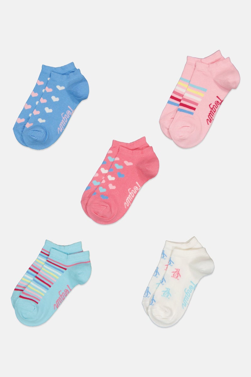 Original Penguin Kids Girl 5 Pairs Printed Ankle Socks, Multicolor - Image 3