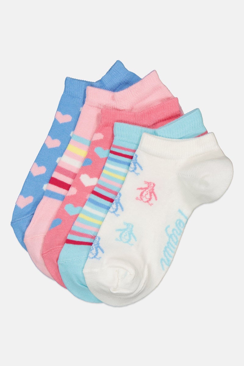 Original Penguin Kids Girl 5 Pairs Printed Ankle Socks, Multicolor - Image 1