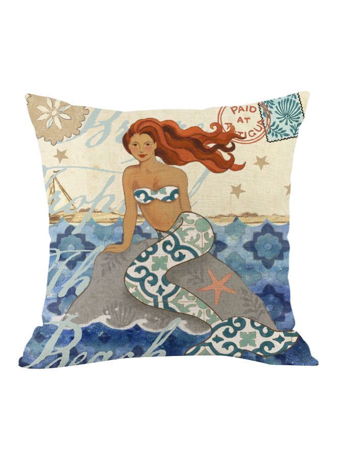 NIBEMINENT Mermaid Printed Cushion Cover Beige/Blue/Brown 45x45cm