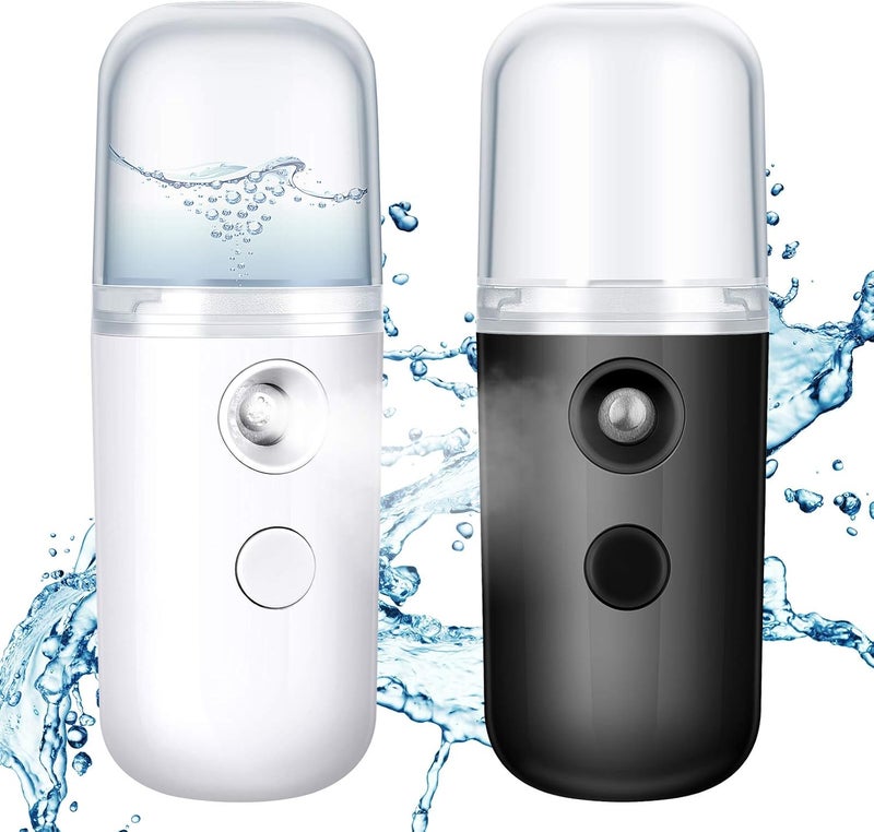 Excefore Portable USB Rechargeable Nano Facial Mister Set, 30ml Mini Face Humidifier & Hydrating Sprayer, Ideal for Skincare and Makeup, Dual Colors (Black & White), 2 Pack - Image 1