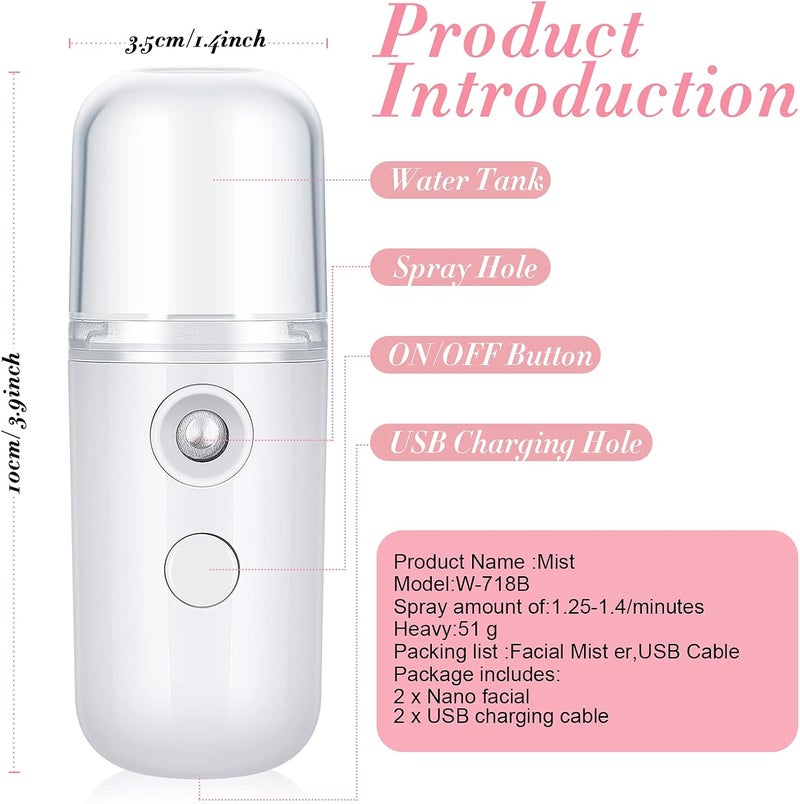 Excefore Portable USB Rechargeable Nano Facial Mister Set, 30ml Mini Face Humidifier & Hydrating Sprayer, Ideal for Skincare and Makeup, Dual Colors (Black & White), 2 Pack - Image 2