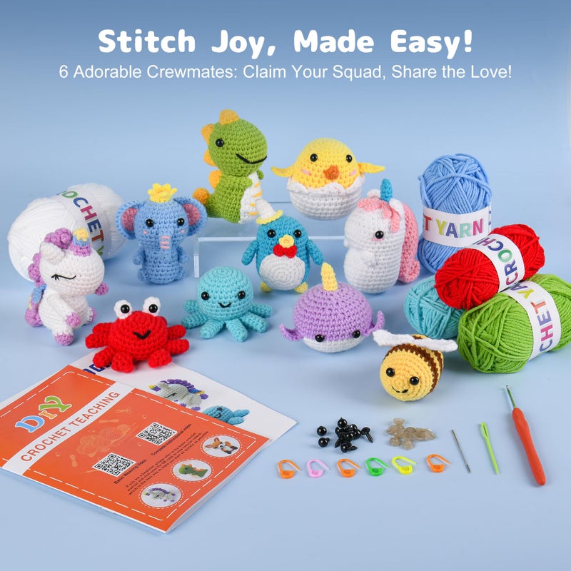 MINGOMINGO Crochet Kit for Beginners - 6 Pack Animals Amigurumi, Craft Knitting Crochet Starter Kits with Step-by-Step Video Tutorials - Animals Knitting Kit (40%+ Yarn) - Image 5