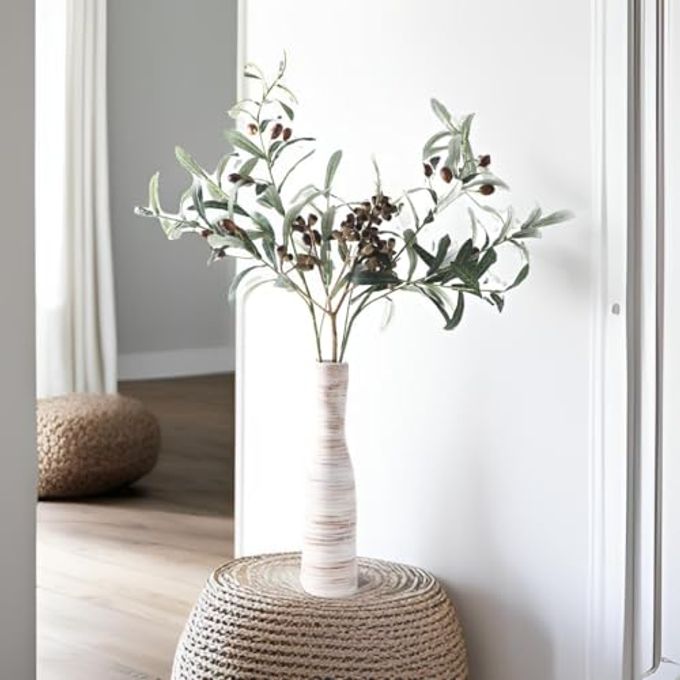 ALMA 13" Tall White Ceramic Vase for Table Centerpiece,Small Flower Vase for Roses,Thin Bowl Vase for Home Decor Living Room, Boho Bathroom,Beachy Room,Coatsal Bedroom,Modern Office Decor - Image 5