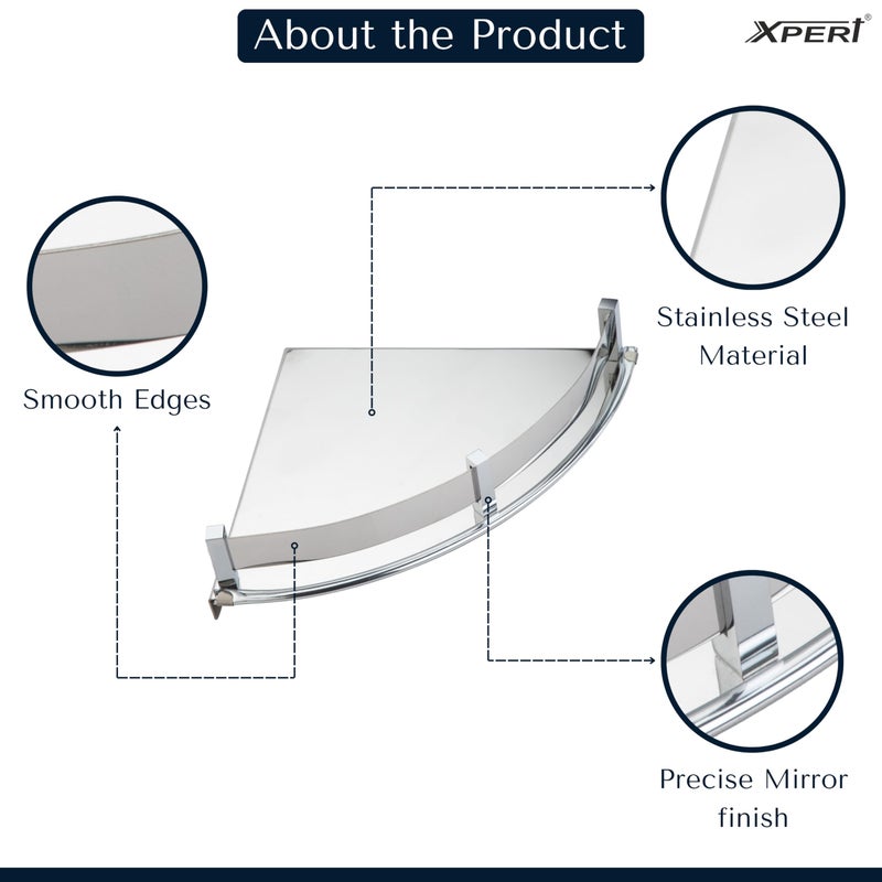 Xpert 910 Corner Round 12 inches Shelf for Bathroom, Pack of 1, Made of Stainless Steel, Washroom Rack & Bathroom Accessories Holder Corner Rack for Bathroom - Bathroom Accessories Holder - Image 2