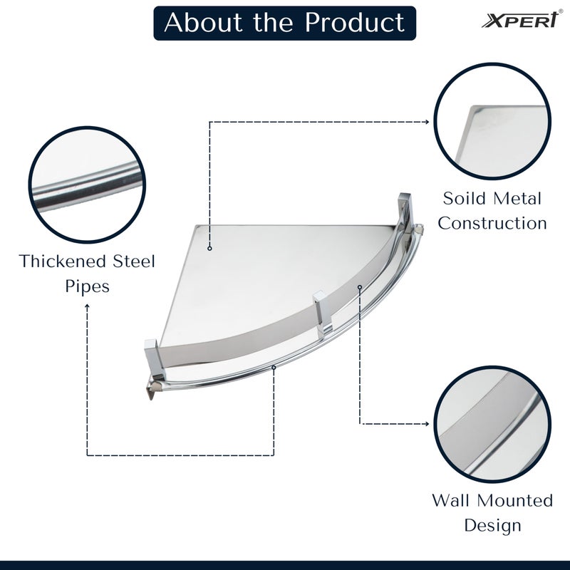 Xpert 910 Corner Round 12 inches Shelf for Bathroom, Pack of 1, Made of Stainless Steel, Washroom Rack & Bathroom Accessories Holder Corner Rack for Bathroom - Bathroom Accessories Holder - Image 3