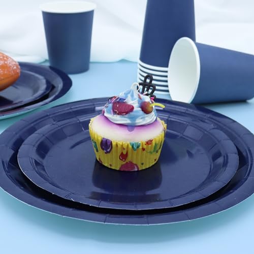 Gudvilla 168Pcs Navy Blue Party Supplies for Navy Blue Party Decorations includes Paper Plates and Napkins Cups Utensils,Blue Disposable Plates Set for Boy Baptism Birthday Graduation Serve 24 Guests - Image 5