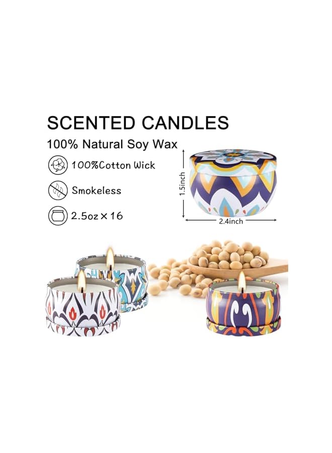 The Bros 16 PCS Scented Candles Gift Set, Natural Soy Wax Portable Travel Tin Candles for Home, 2.5 oz Long Lasting Aromatherapy Candle Set for Women Birthday Gifts - Image 3