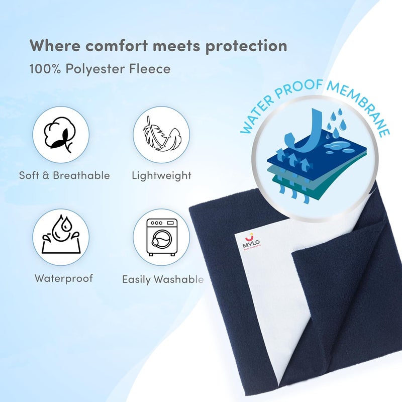 Mylo Essentials Mylo Baby Waterproof Mattress Protector for Baby (0-3 Years), Extra Absorbent, Soft and Reusable Quick Dry Sheets (Medium, 100cm x 70cm,Navy Blue) - Image 3