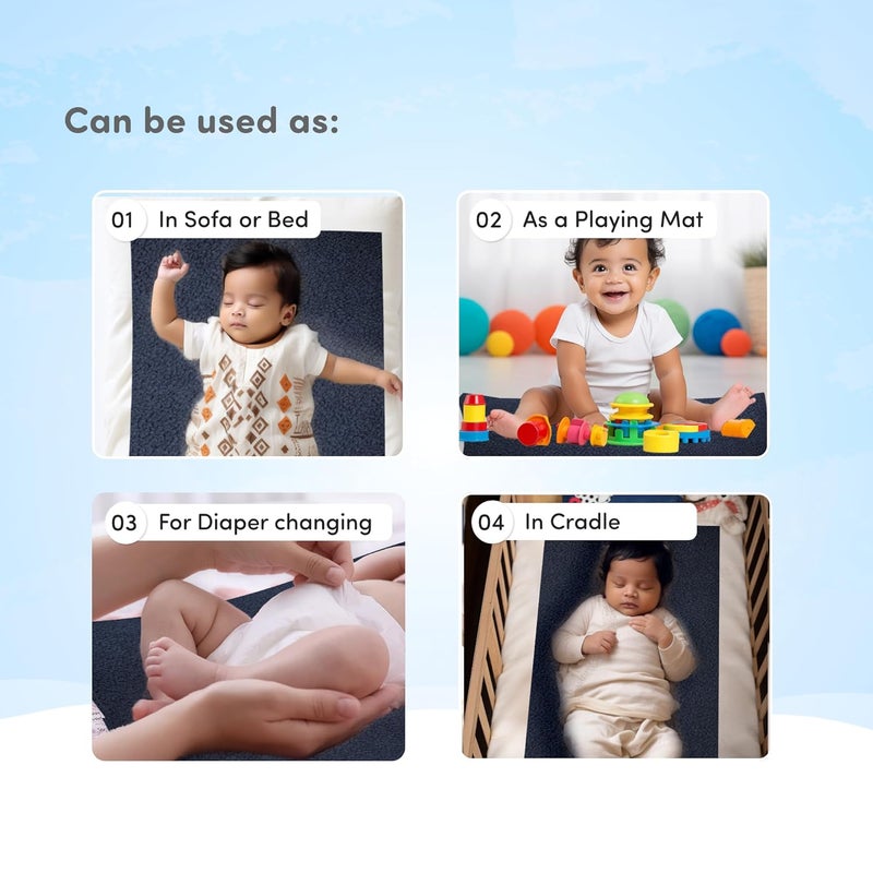 Mylo Essentials Mylo Baby Waterproof Mattress Protector for Baby (0-3 Years), Extra Absorbent, Soft and Reusable Quick Dry Sheets (Medium, 100cm x 70cm,Navy Blue) - Image 4