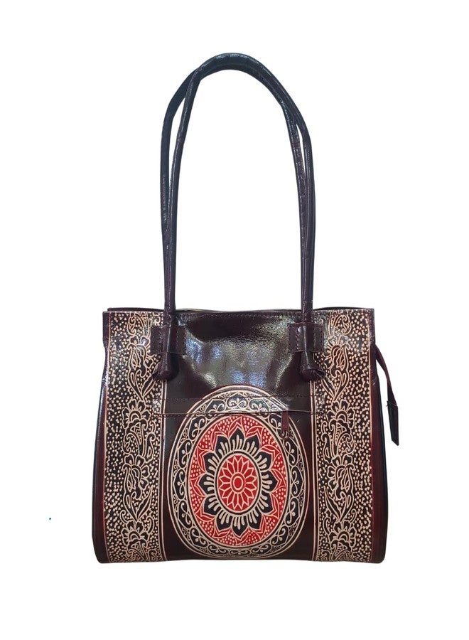 Chitrahar Shantiniketan Traditional Chakra design Leather Bag (Brown) - Image 2
