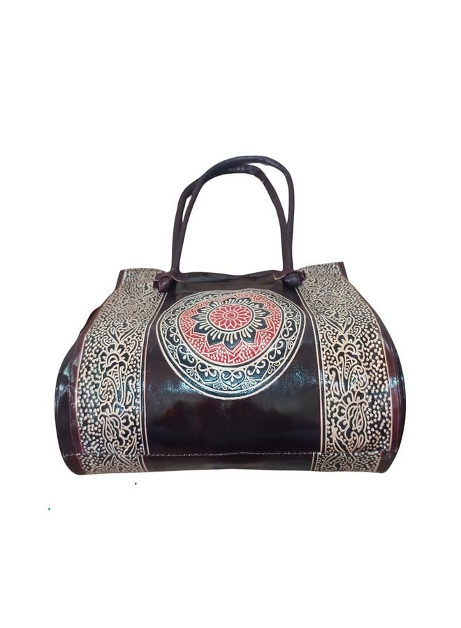 Chitrahar Shantiniketan Traditional Chakra design Leather Bag (Brown) - Image 4