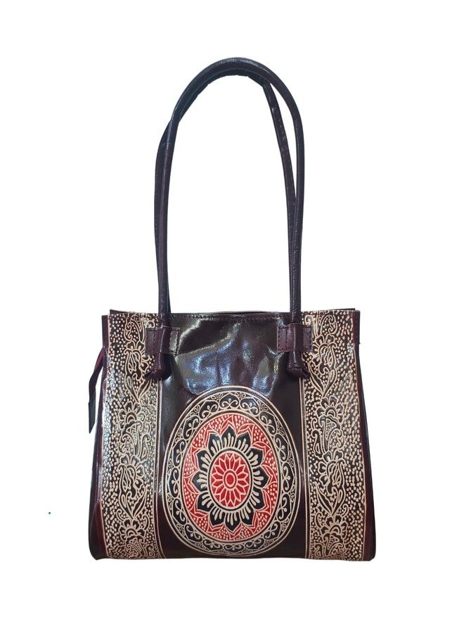 Chitrahar Shantiniketan Traditional Chakra design Leather Bag (Brown) - Image 1