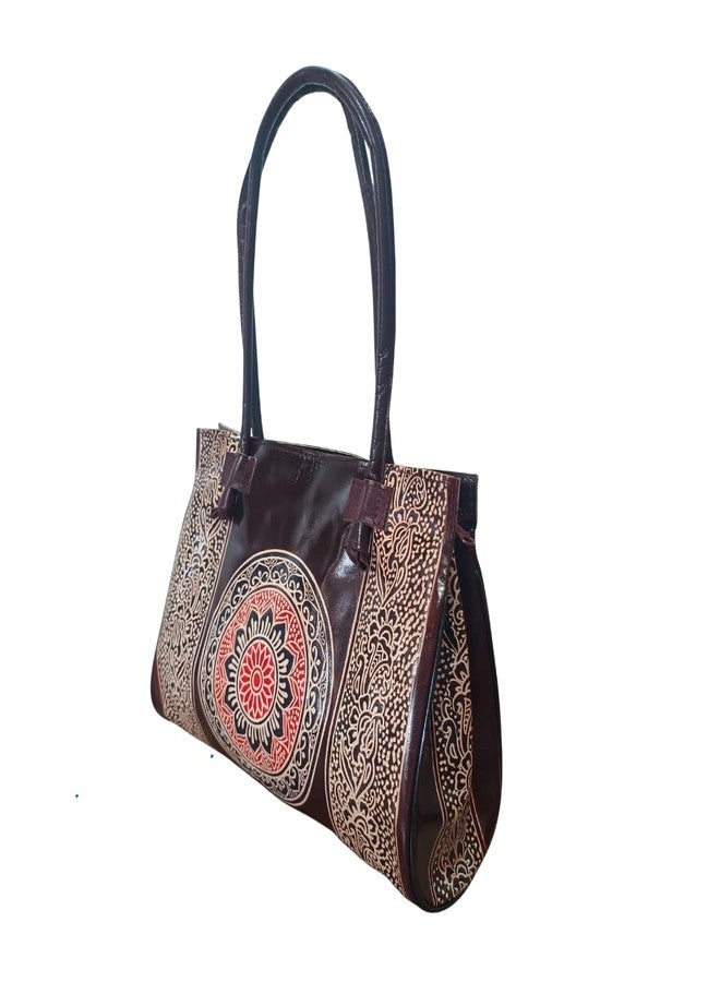 Chitrahar Shantiniketan Traditional Chakra design Leather Bag (Brown) - Image 3