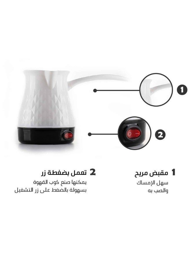 اوشان باور كنكة قهوة كهربائية لون أبيض من أوشن باور بقدرة 600 واط لإعداد القهوة التركية والمشروبات الساخنة بتصميم مضلع ومقبض مريح - Image 4