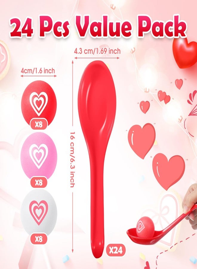 PullCrease 24 Pack Valentine Heart Ball and Spoon Relay Race Game Set for Kids Adults, Valentine's Day Party Supplies Favors - Image 2