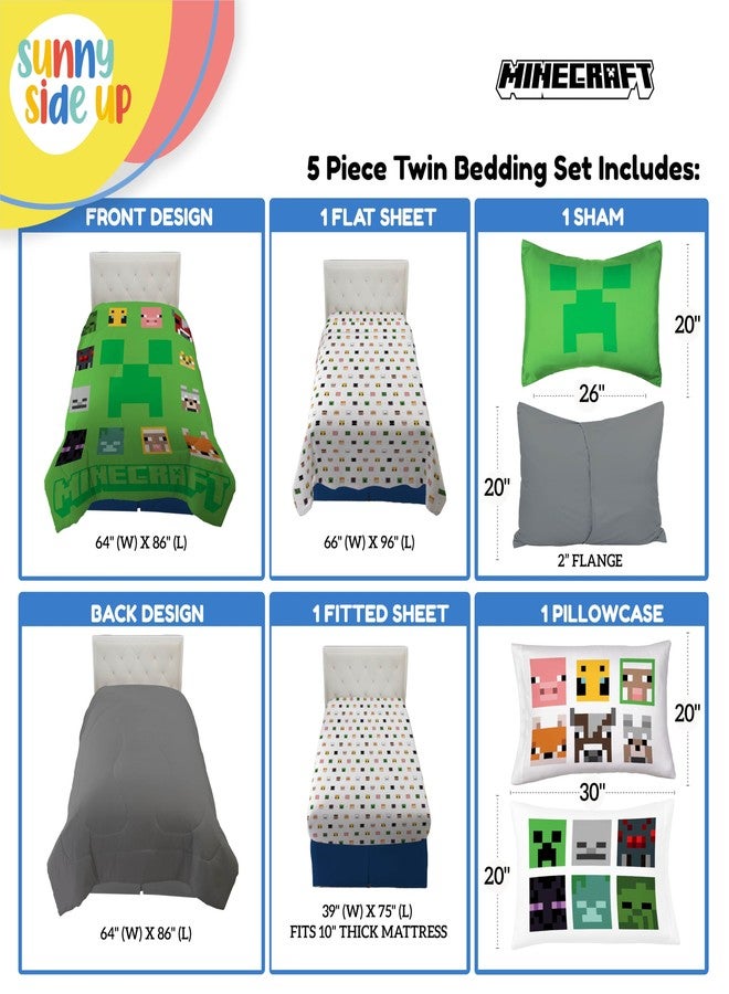 Sunny Side Up Minecraft Twin Comforter Set - 5 Piece Kids Bedding Includes Comforter, Sheets & Pillow Cover - Super Soft Gamer Microfiber Bed Set - Image 3