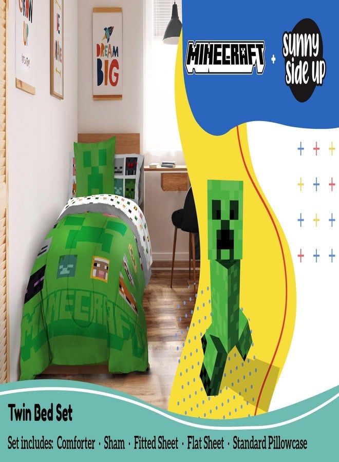 Sunny Side Up Minecraft Twin Comforter Set - 5 Piece Kids Bedding Includes Comforter, Sheets & Pillow Cover - Super Soft Gamer Microfiber Bed Set - Image 2