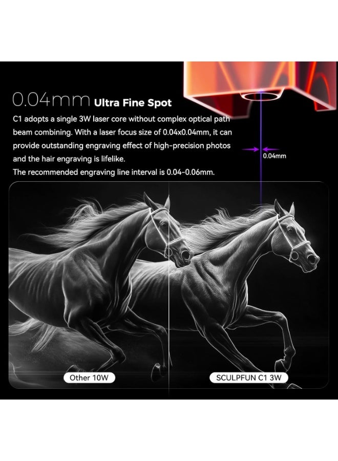 سكلبفون SCULPFUN C1 آلة حفر بالليزر صغيرة، 3 دبليو المحمولة مع بقعة بالغة الدقة 0.04mm، العمل للمبدئين DIY، الخشب الرقاقي، الجلد، ورق حرفي، أرجل، منطقة النقش 150*130 ملم - Image 3