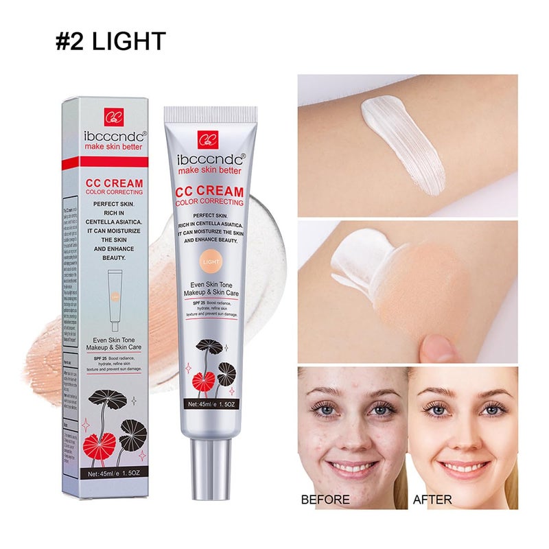 WFWJ كريم تصحيح اللون CC مع SPF 25، أساس تغطية كاملة، سيروم مرطب، تحسين نسيج البشرة، تجنب أضرار الشمس (فاتح، 45 مل) - Image 2