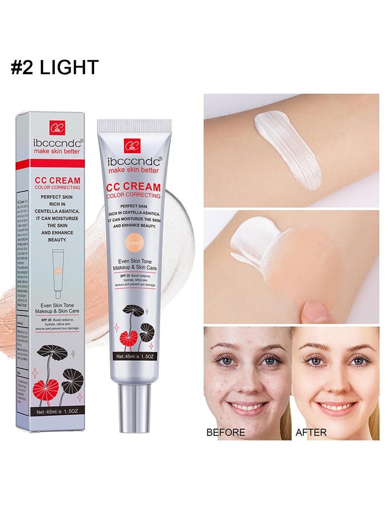 ibcccndc Color Correcting CC Cream with SPF 25,Full-Coverage Foundation,Hydrating Serum,Refine Skin Texture, Avoid Sun Damage (Light, 45 ml)  - Image 2