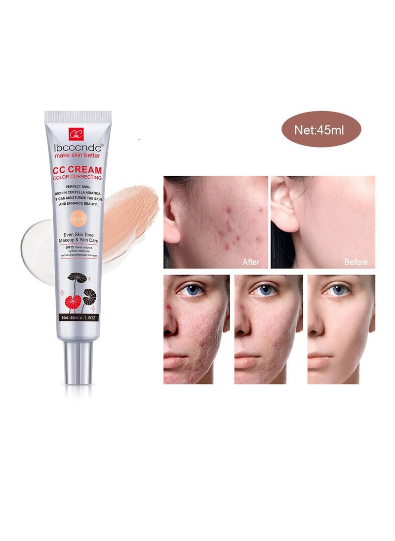 ibcccndc Color Correcting CC Cream with SPF 25,Full-Coverage Foundation,Hydrating Serum,Refine Skin Texture, Avoid Sun Damage (Light, 45 ml)  - Image 3