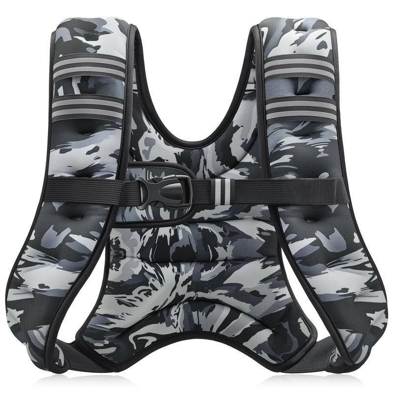 ZELUS Weighted Vest, 6lb/8lb/12lb/16lb/20lb/25lb/30lb Weight Vest for Men Women with Storage Pocket & Reflective Strips for Workout Strength Training Running Muscle Building, Gray Camo (12 lb) - Image 1