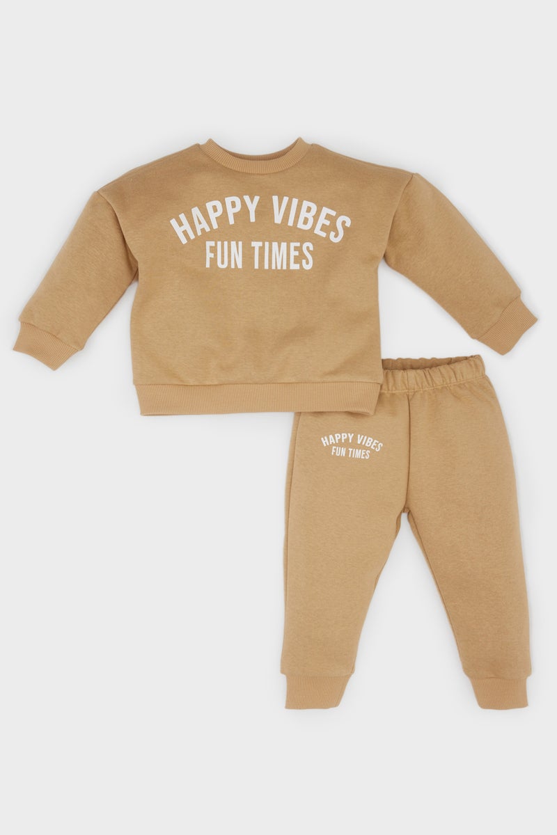 DeFacto Baby Boys Slogan Printed Thick Fabric 2 Piece Set - Image 1