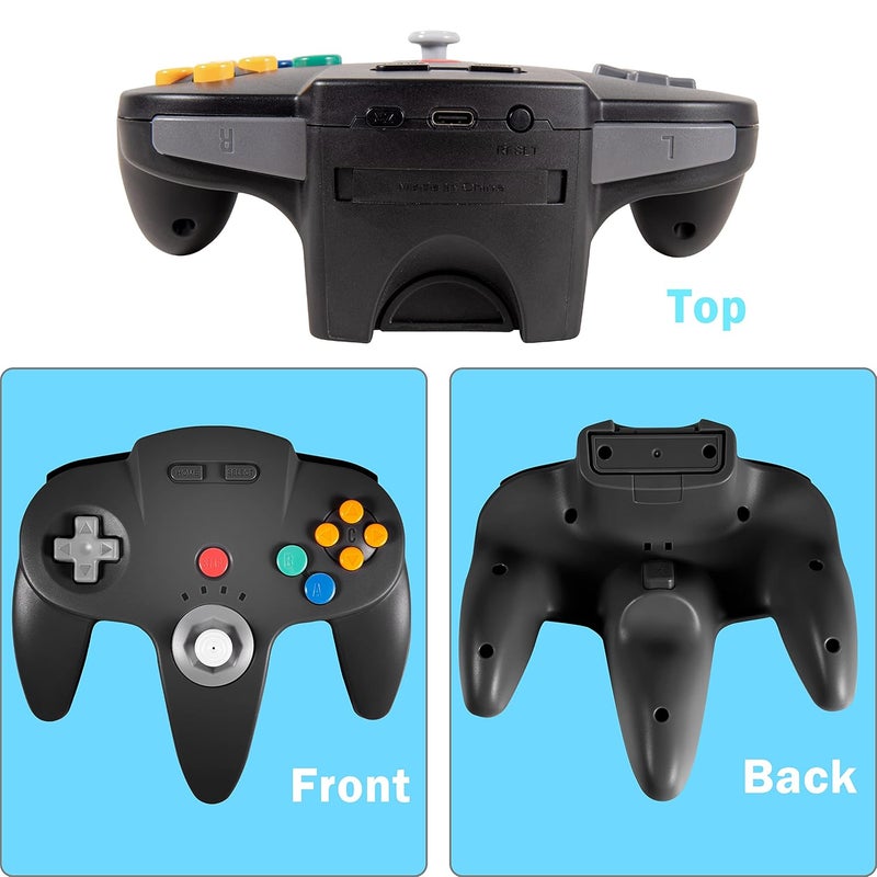 SAFFUN 2.4 GHz Wireless USB Controller Compatible with Switch Online, USB N64 Controller for Windows PC MAC Linux Raspberry Pi Retropie Switch NSO, Rechargeable, Plug and Play (2 Pack Black) - Image 2