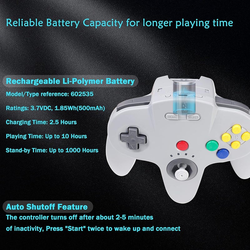 SAFFUN 2.4 GHz Wireless USB Controller Compatible with Switch Online, USB N64 Controller for Windows PC MAC Linux Raspberry Pi Retropie Switch NSO, Rechargeable, Plug and Play (2 Pack Black) - Image 5