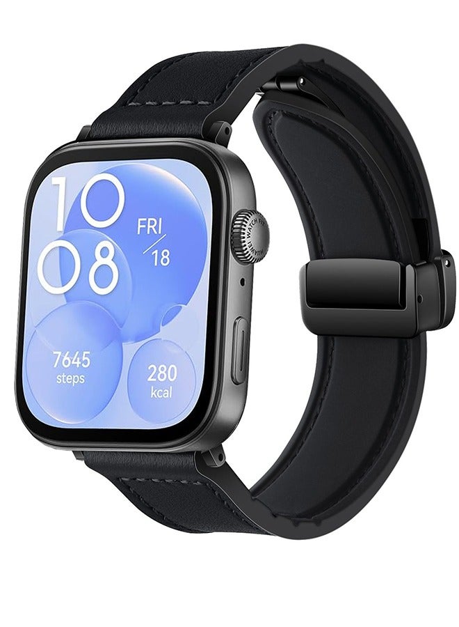 إس كولور حزام ساعة جلدي مع مشبك مغناطيسي متوافق مع حزام بديل Huawei Watch Fit 4/Fit 4 Pro/ Fit 3 متوافق مع سوار Huawei Smart Watch Fit 4 Pro أسود - Image 2