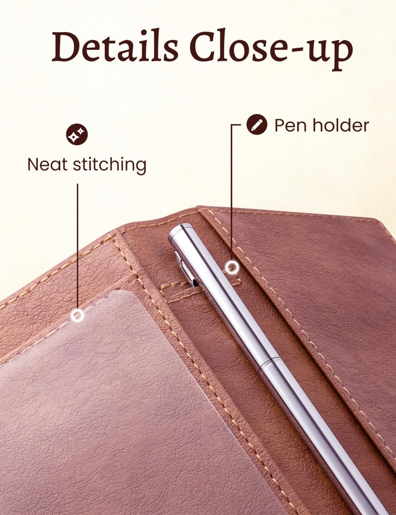Yarnic Checkbook Cover for Personal Checkbook, Checkbook Holder with Pen Holder & Built-in Clear Plastic Divider for Duplicate Checks (Dark Brown) - Image 4