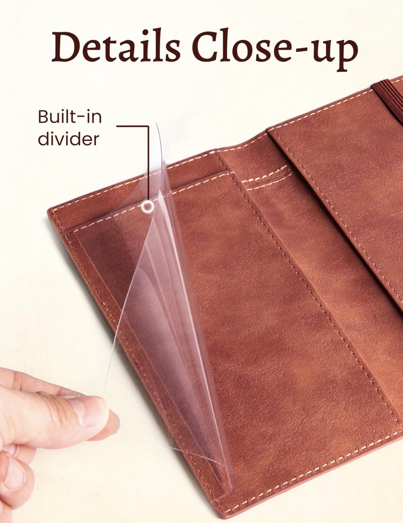 Yarnic Checkbook Cover for Personal Checkbook, Checkbook Holder with Pen Holder & Built-in Clear Plastic Divider for Duplicate Checks (Dark Brown) - Image 5