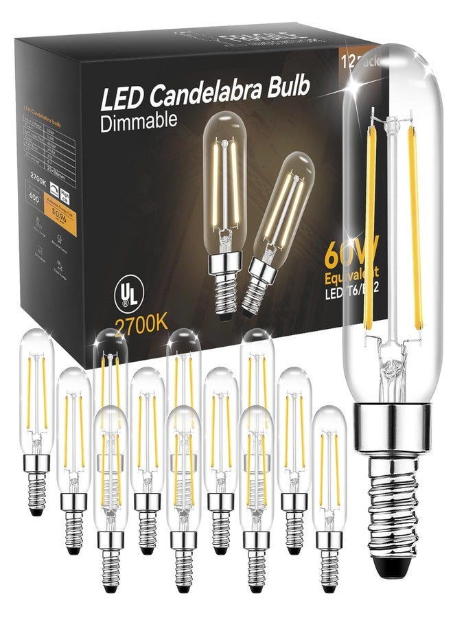 TJOY Led Bulbs E12 T6 Chandelier, Dimmable, 5.5W Equivalent, 60W, 2700K, Soft Warm White, Small Base, Clear Bulb, Decorative Vintage Edison Lamp for Chandelier, Vented - Image 1