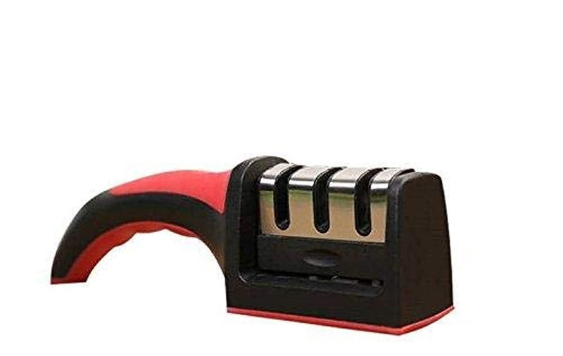 Professional 3-Stage Kitchen Knife Sharpener - High-Efficiency Non-Slip Blade Restorer (Black & Red) - Durable Manual Tungsten & Ceramic Sharpener - Culinary Asset Management Utility - Image 1
