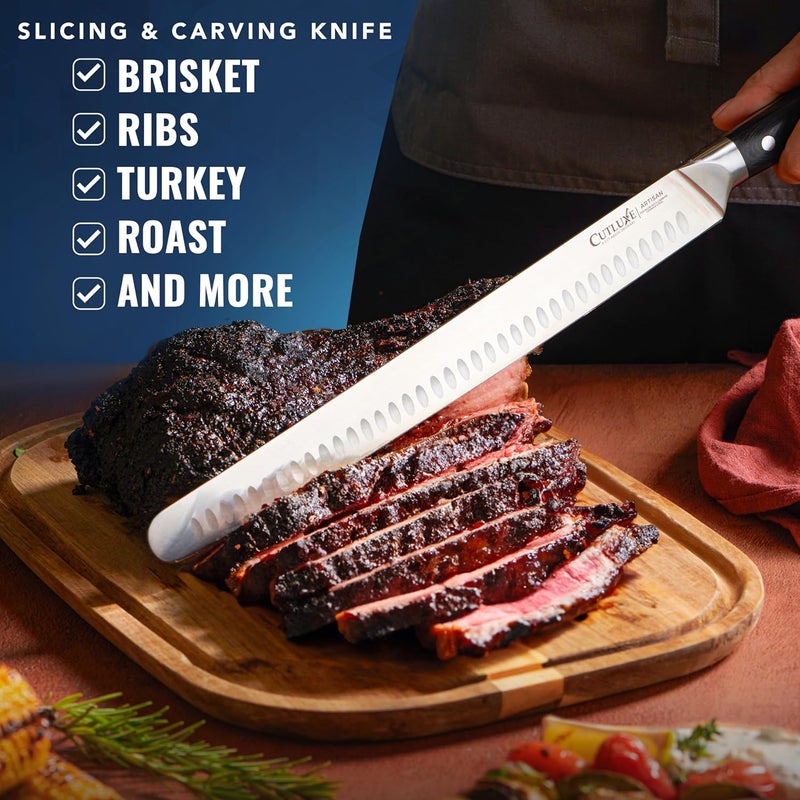 Cutluxe Brisket Knife – 12" Carving & Slicing Knife for Meat & BBQ – Razor Sharp German Steel, Sheath Included, Ergonomic Full Tang Handle Design, Grilling Gifts for Men – Artisan Series - Image 4